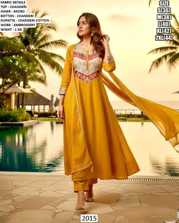 Mustard Chanderi Embroidered Suit Set With Dupatta For Women