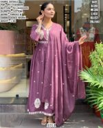 Women’s Mauve Pv Chanderi Kurta Set With Thread Embroidery And Dupatta