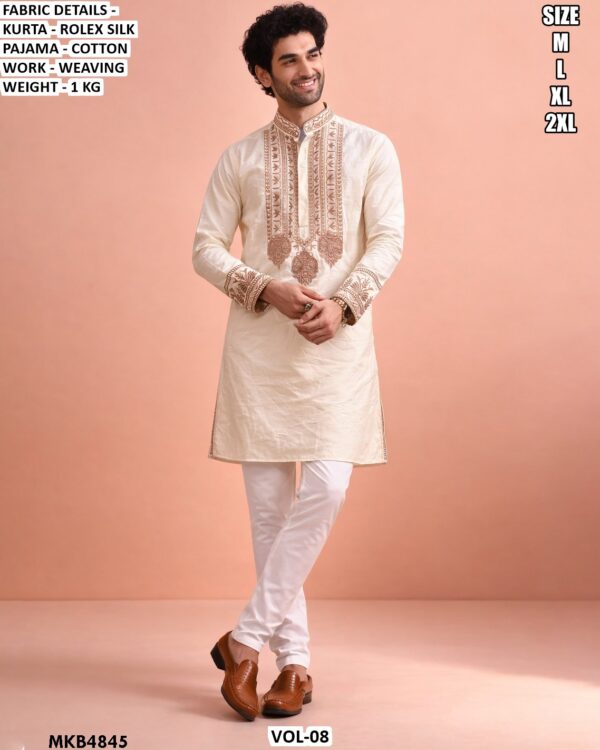Designer Kurta Pajama Set For Men With Weaving Work
