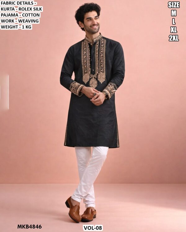 Designer Kurta Pajama Set For Men With Weaving Work