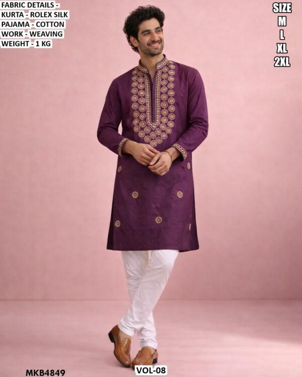 Designer Kurta Pajama Set For Men With Weaving Work