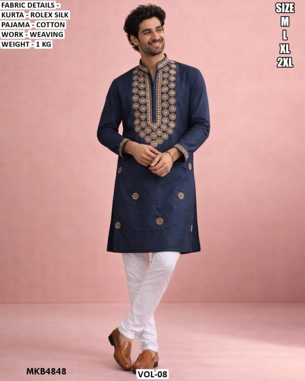 Designer Kurta Pajama Set For Men With Weaving Work