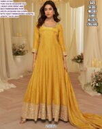 Women’s Jacquard Silk Party Wear Gown With Embroidered Dupatta