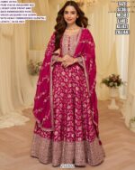 Women’s Jacquard Silk Party Wear Gown With Embroidered Dupatta