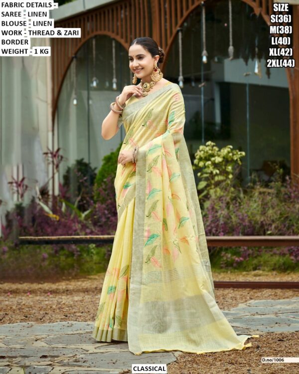 Soft Linen Saree For Women With Woven Border Detail