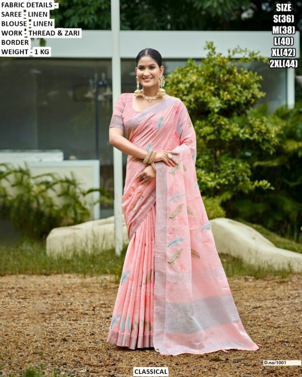 Soft Linen Saree For Women With Woven Border Detail
