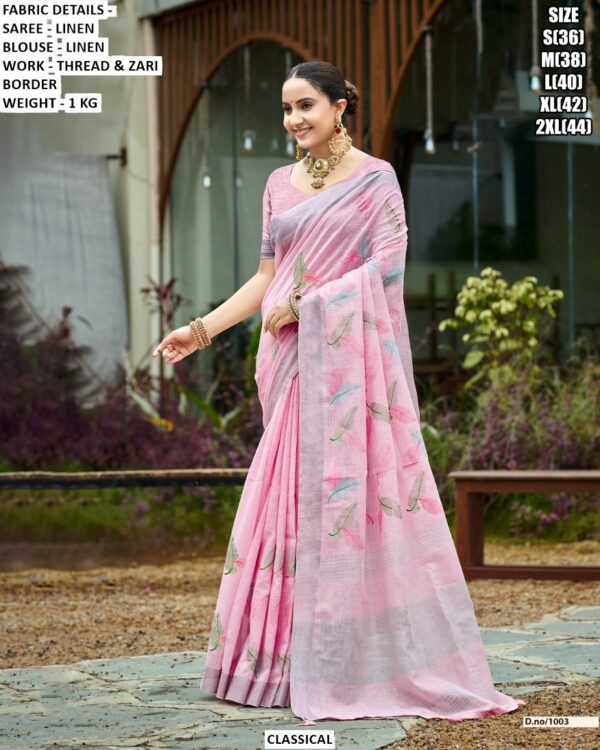 Soft Linen Saree For Women With Woven Border Detail