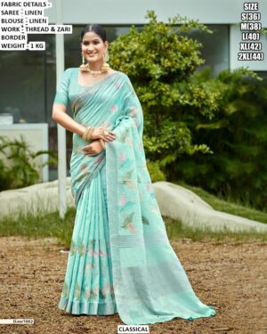 Soft Linen Saree For Women With Woven Border Detail