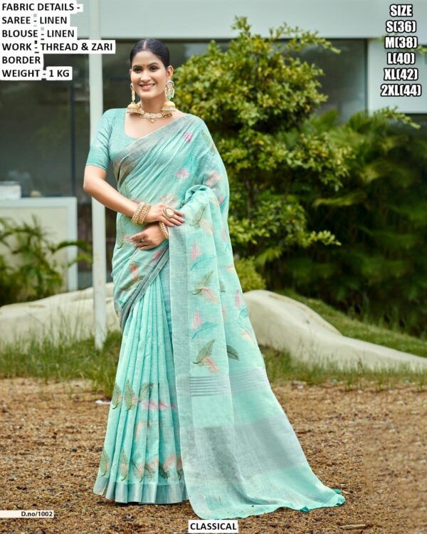 Soft Linen Saree For Women With Woven Border Detail