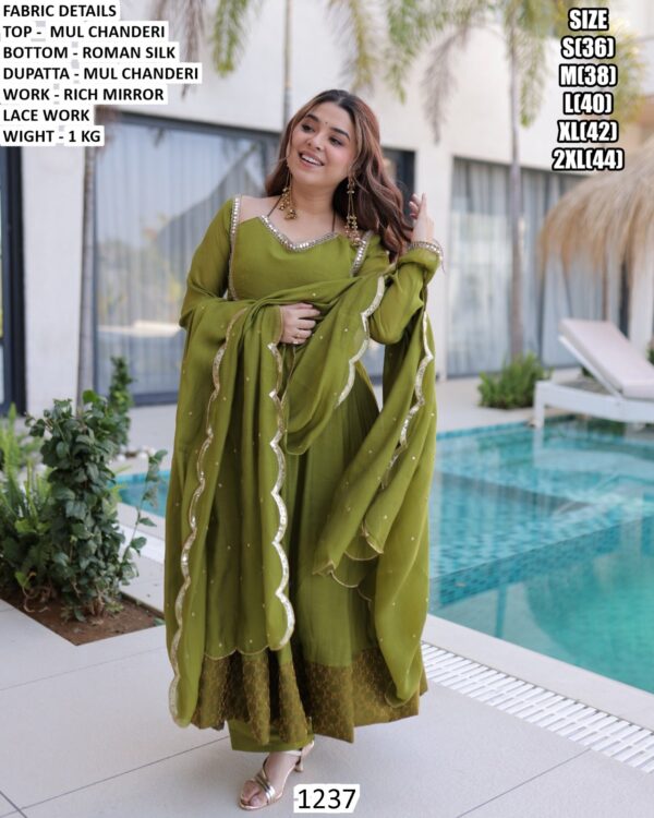 Women’s Mul Chanderi Anarkali Suit With Roman Silk Bottom