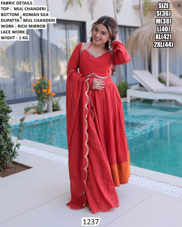 Women’s Mul Chanderi Anarkali Suit With Roman Silk Bottom