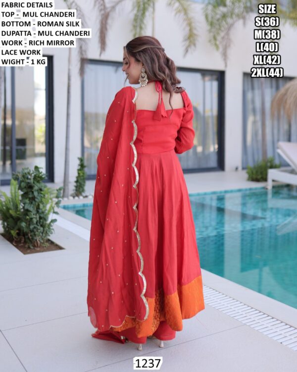 Women’s Mul Chanderi Anarkali Suit With Roman Silk Bottom