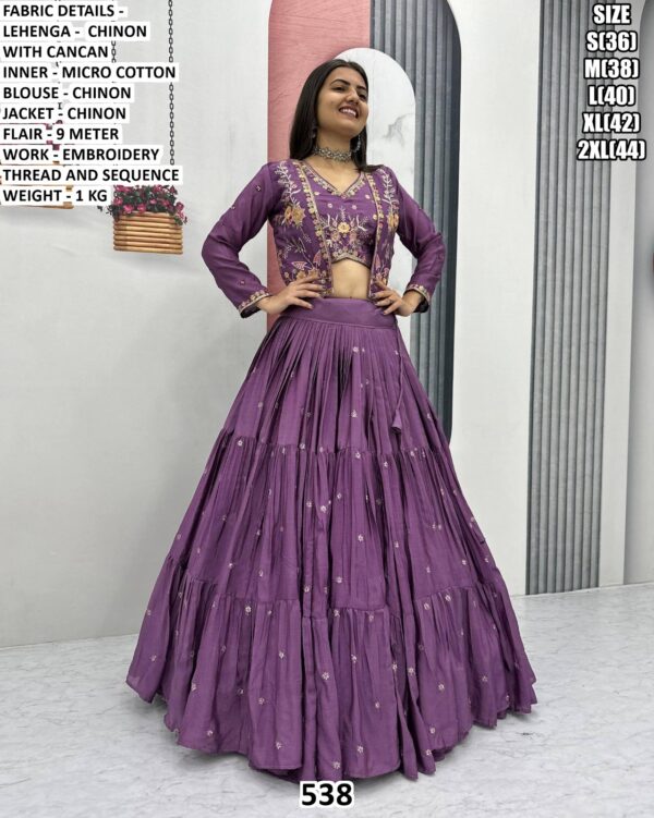 Chinon Lehenga Choli With Embroidered Jacket For Women