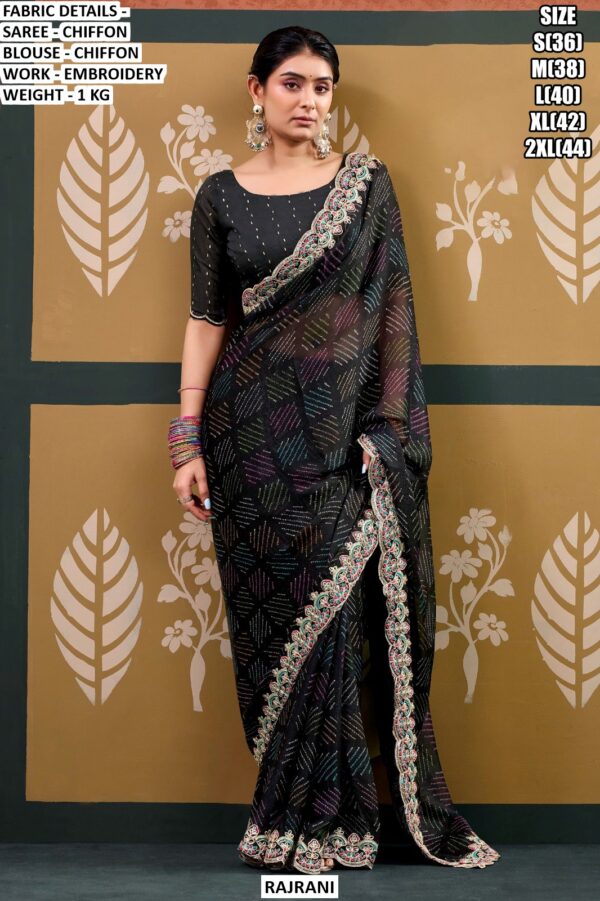 Premium Party Wear Chiffon Saree For Women With Embroidery