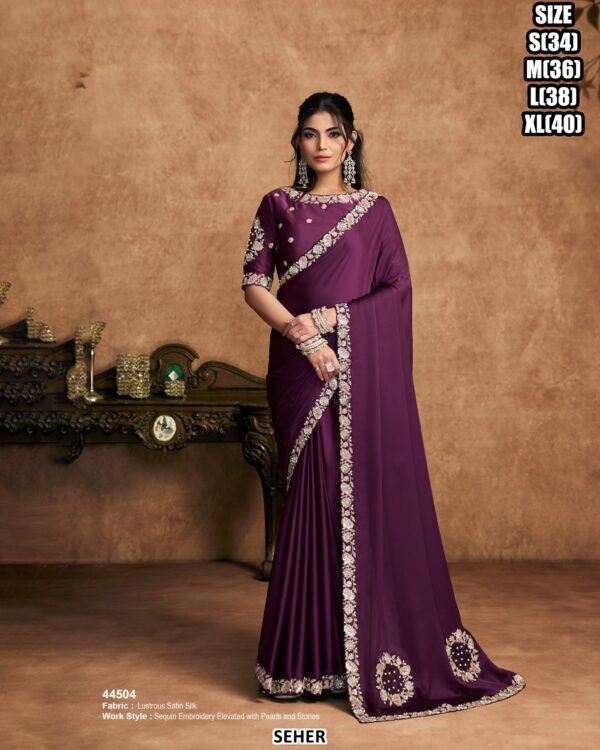 Crystal Satin Saree For Women With Sequin Embellished Border