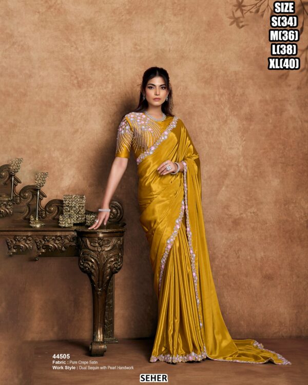 Crystal Satin Saree For Women With Sequin Embellished Border