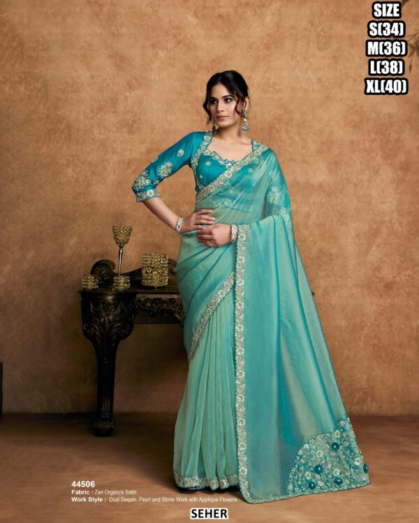 Crystal Satin Saree For Women With Sequin Embellished Border
