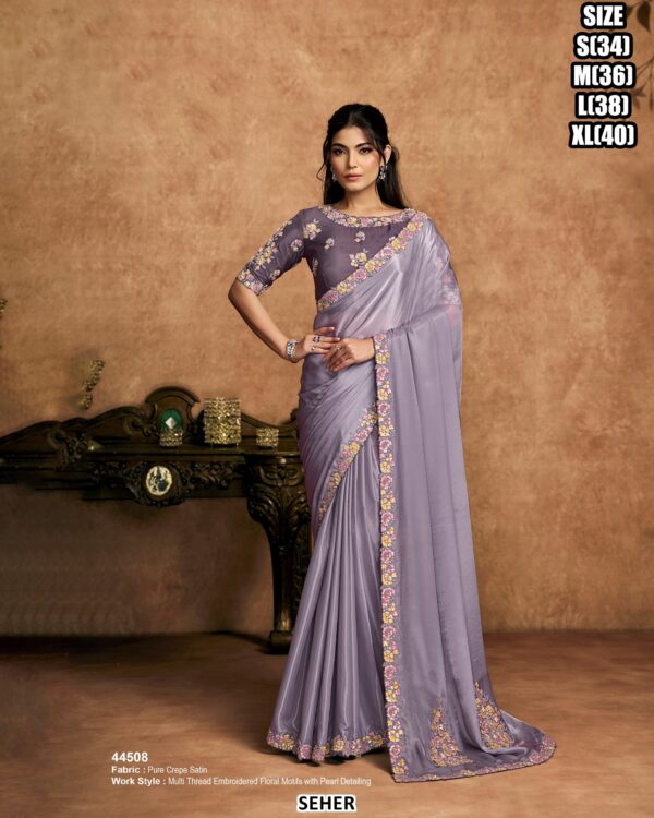 Crystal Satin Saree For Women With Sequin Embellished Border