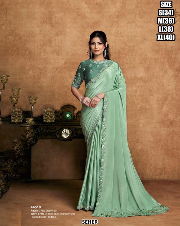 Crystal Satin Saree For Women With Sequin Embellished Border