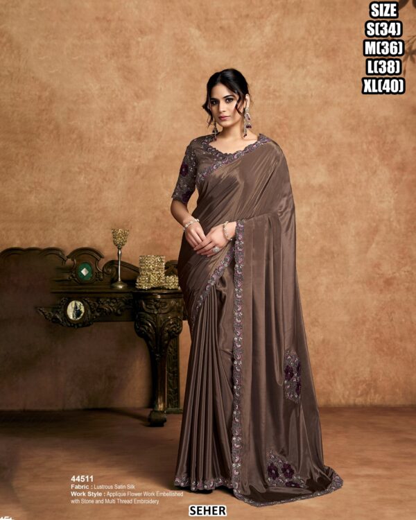 Crystal Satin Saree For Women With Sequin Embellished Border