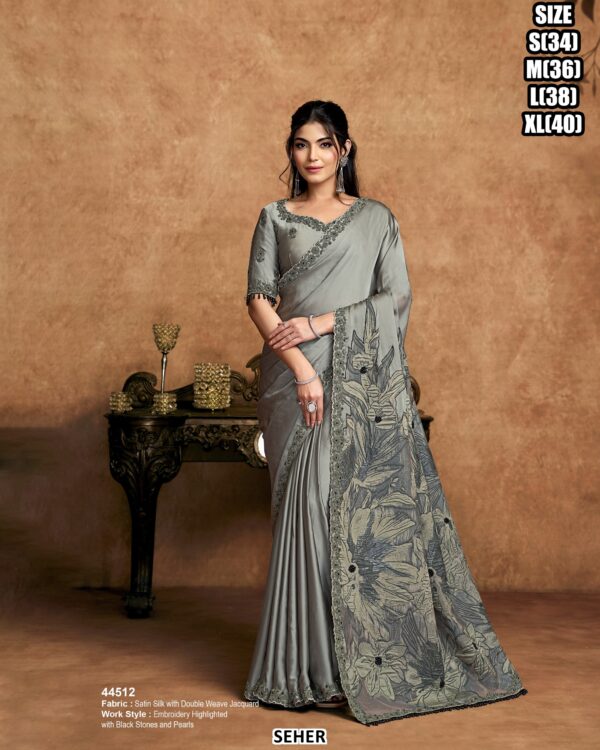 Crystal Satin Saree For Women With Sequin Embellished Border