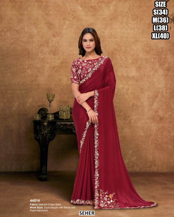 Crystal Satin Saree For Women With Sequin Embellished Border