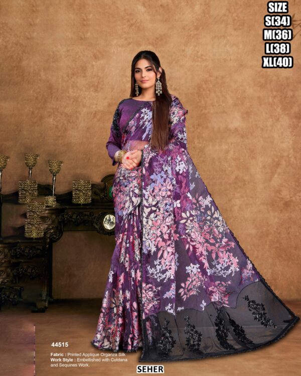 Crystal Satin Saree For Women With Sequin Embellished Border