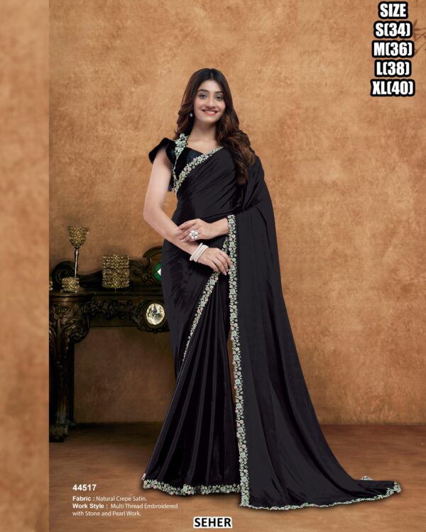Crystal Satin Saree For Women With Sequin Embellished Border