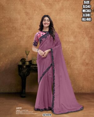 Crystal Satin Saree For Women With Sequin Embellished Border