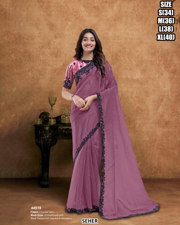 Crystal Satin Saree For Women With Sequin Embellished Border