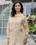 Women’s Beige Jute Cotton Shirt Pant Set With Floral Applique Detail