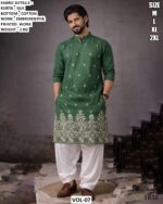Men’s Velvet Kurta Pajama Set With Embroidery And Printed Work