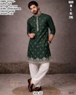Men’s Velvet Kurta Pajama Set With Embroidery And Printed Work
