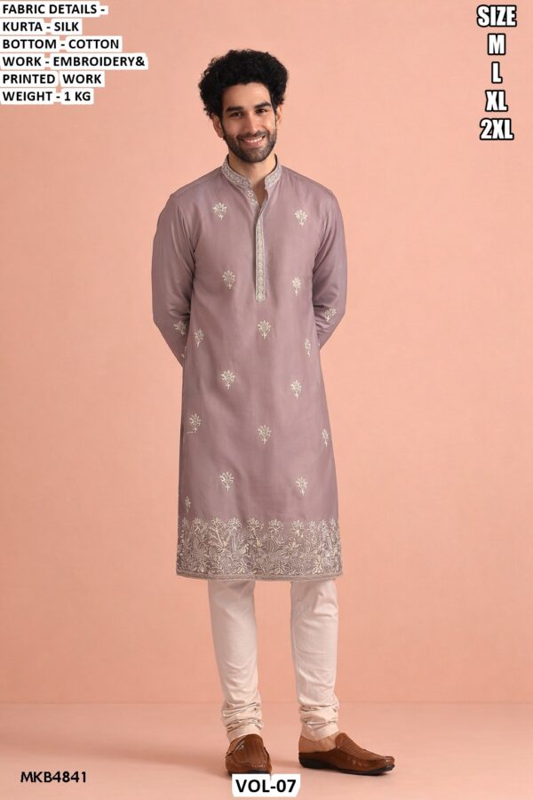 Men’s Velvet Kurta Pajama Set With Embroidery And Printed Work