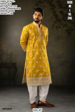 Men’s Velvet Kurta Pajama Set With Embroidery And Printed Work
