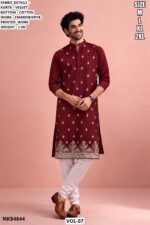 Men’s Velvet Kurta Pajama Set With Embroidery And Printed Work