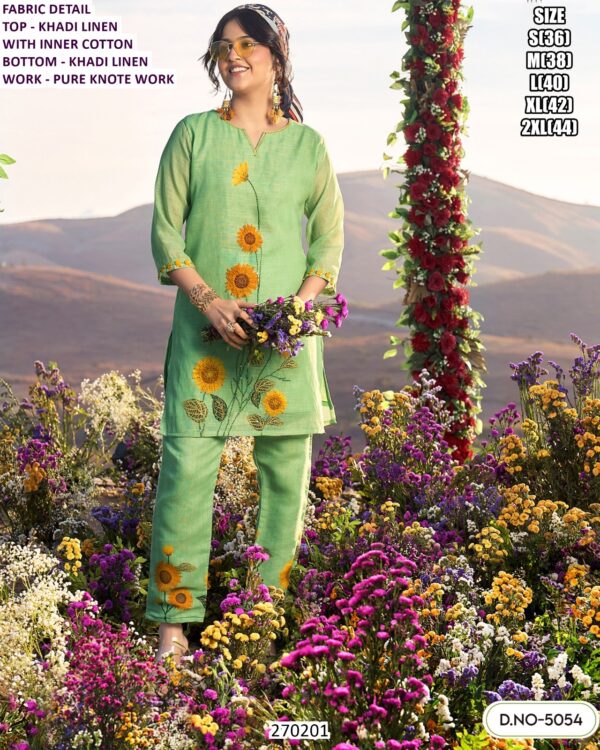 Khadi Linen Embroidered Co-ord Set For Women With Pure Knote Work