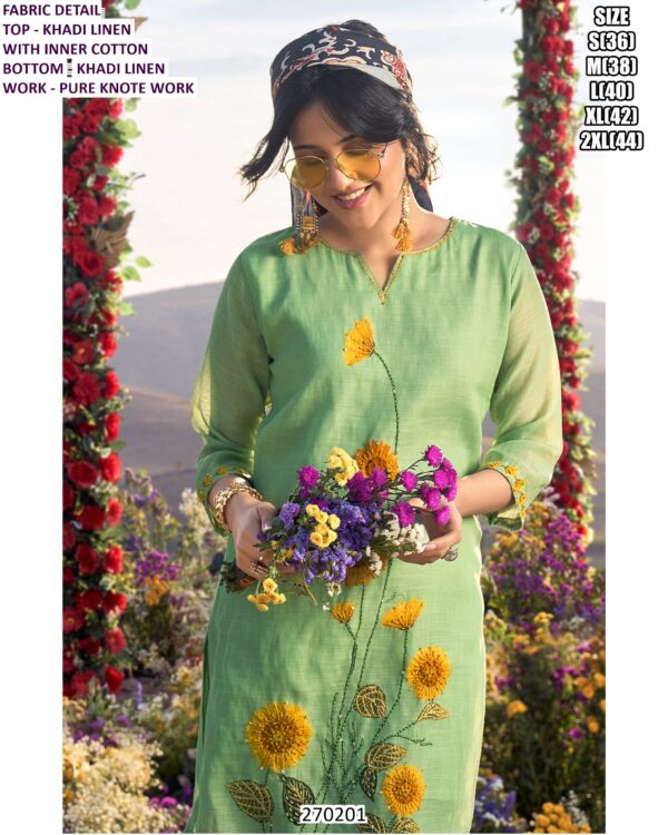 Khadi Linen Embroidered Co-ord Set For Women With Pure Knote Work