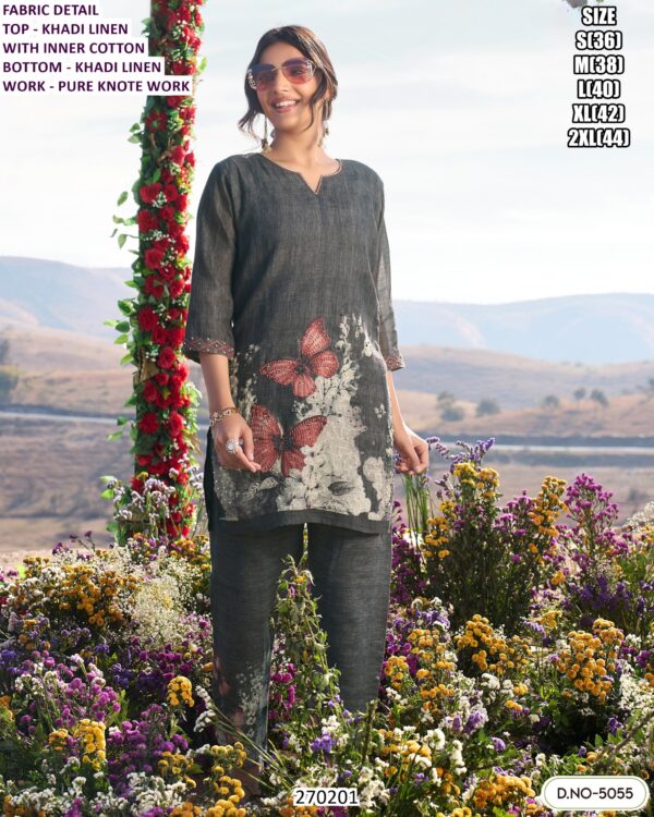 Khadi Linen Embroidered Co-ord Set For Women With Pure Knote Work