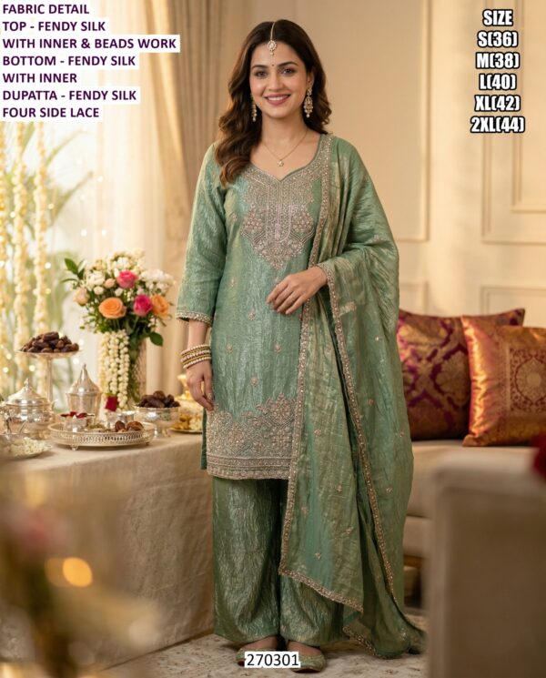 Designer Fendy Silk Embroidered Suit Set With Dupatta For Women