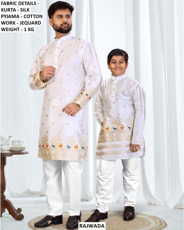 Matching Father Son Kurta Pajama Set With Jacquard Design