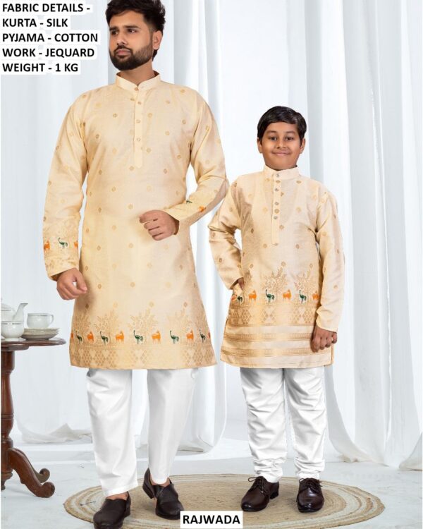 Matching Father Son Kurta Pajama Set With Jacquard Design