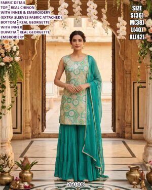 Elegant Party Wear Suit Set With Georgette Sharara And Dupatta