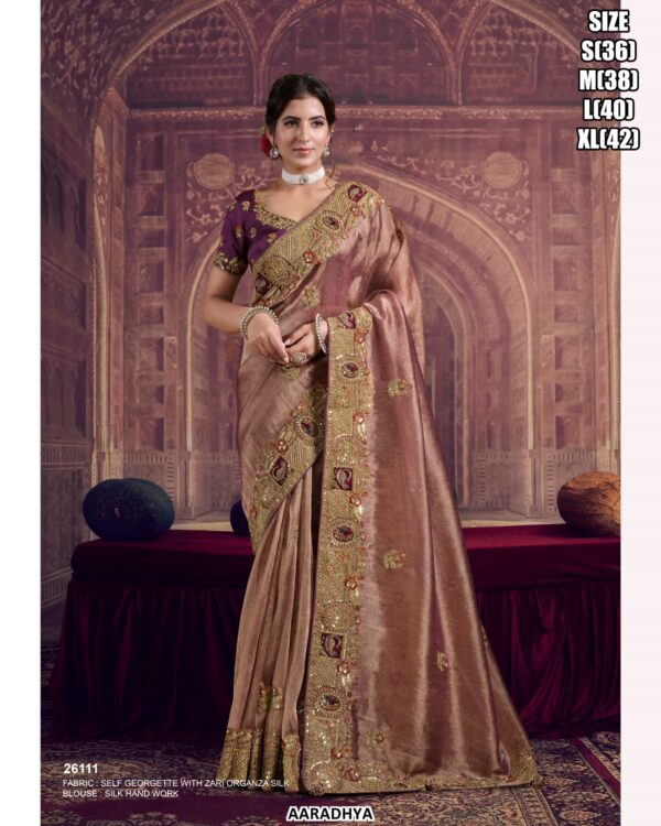 Elegant Organza Saree With Silk Handwork Blouse For Women