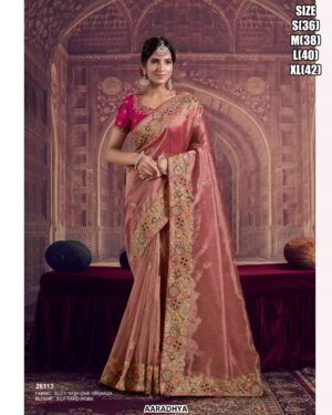 Elegant Organza Saree With Silk Handwork Blouse For Women