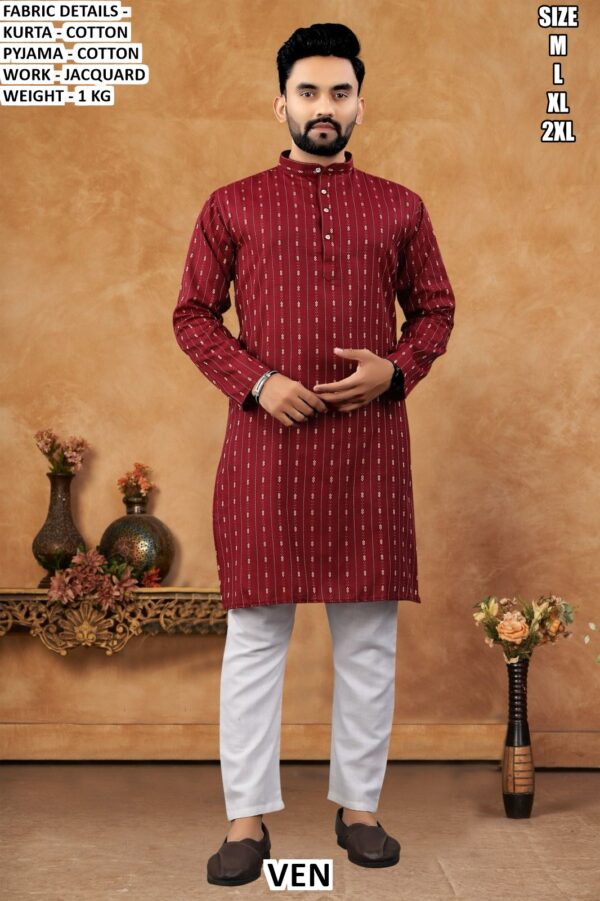 Men’s Cotton Kurta Pajama Set With Jacquard Work