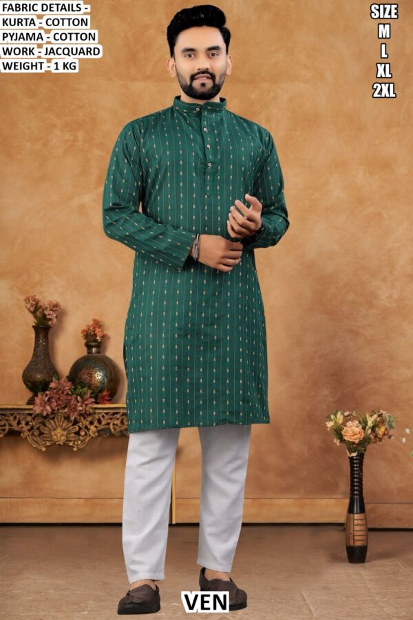 Men’s Cotton Kurta Pajama Set With Jacquard Work