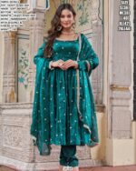 Heavy Fendi Silk Embroidered Suit Set With Dupatta For Women