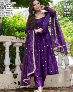 Heavy Fendi Silk Embroidered Suit Set With Dupatta For Women