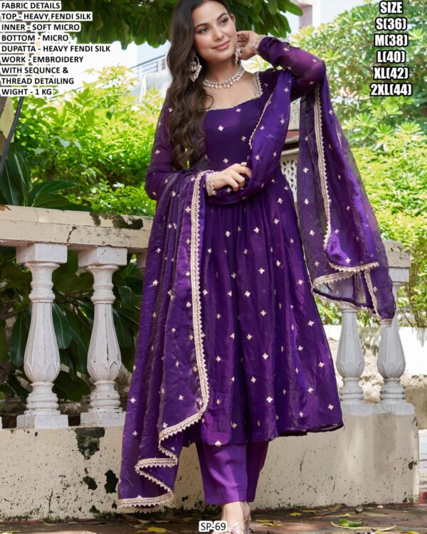 Heavy Fendi Silk Embroidered Suit Set With Dupatta For Women